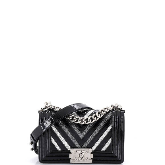 Chanel Handbags - Chanel Small Boy Flap Bag Chevron Patent with Glitter PVC